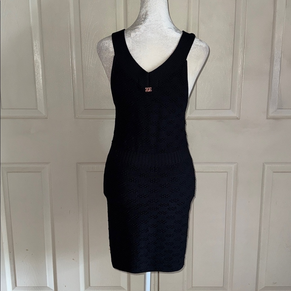 Knitz For Love & Lemons Camilla Black Textured Knit V Neck Dress - Picture 4 of 8